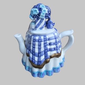 Blue and White Ceramic Teapot Figurine